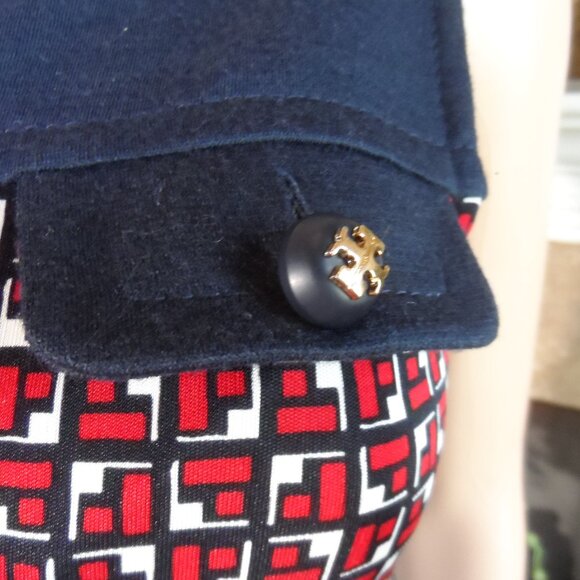 Tory Burch Silk/Wool Navy Blue/Red/White Print Sheath Dress Size XS - Picture 10 of 16